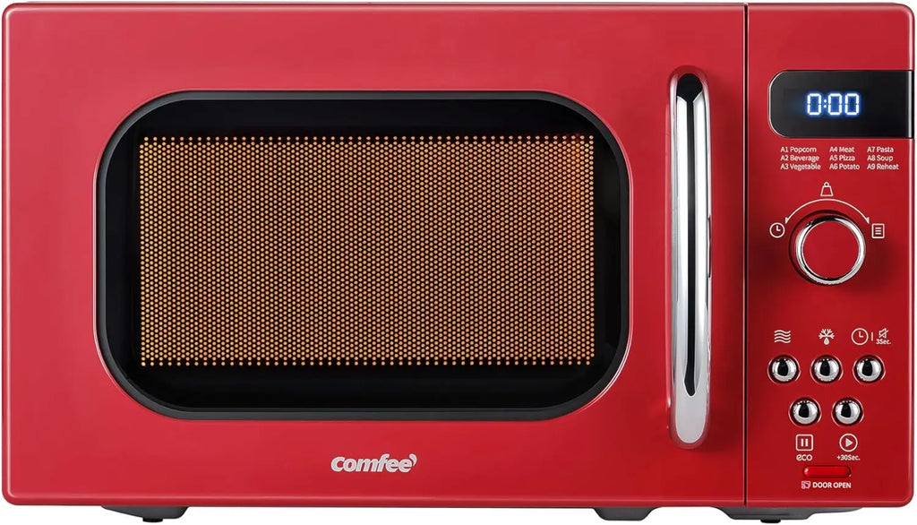 Retro Small Microwave Oven With Compact Size, 9 Preset Menus, Position-Memory Turntable, Mute