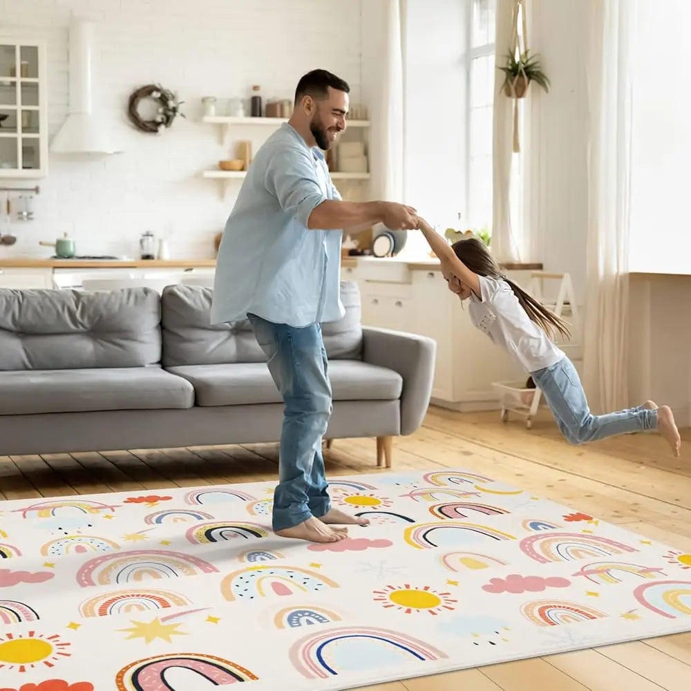 Soft Kids Area Rug, Large Washable Cute Rainbow