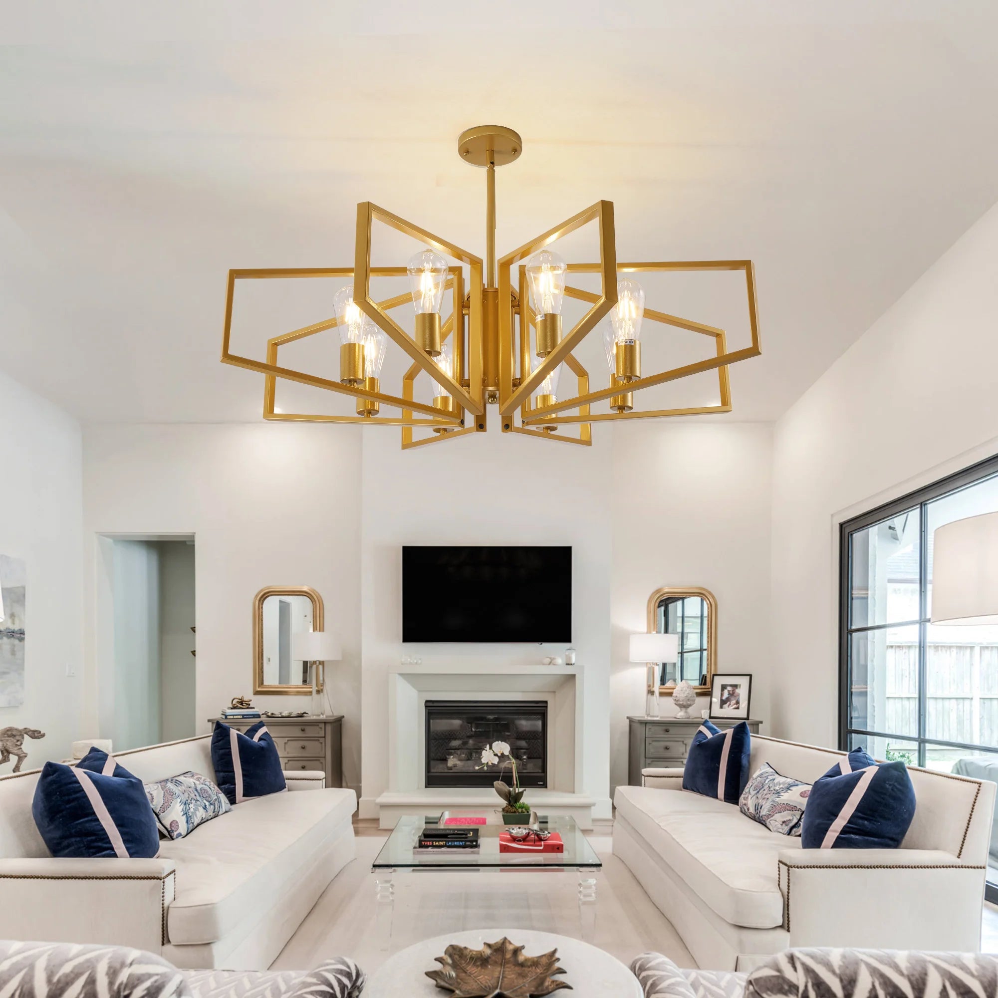 Modern 8-Light Geometric Chandelier Metal Pendant Light , Black or Golden Frame