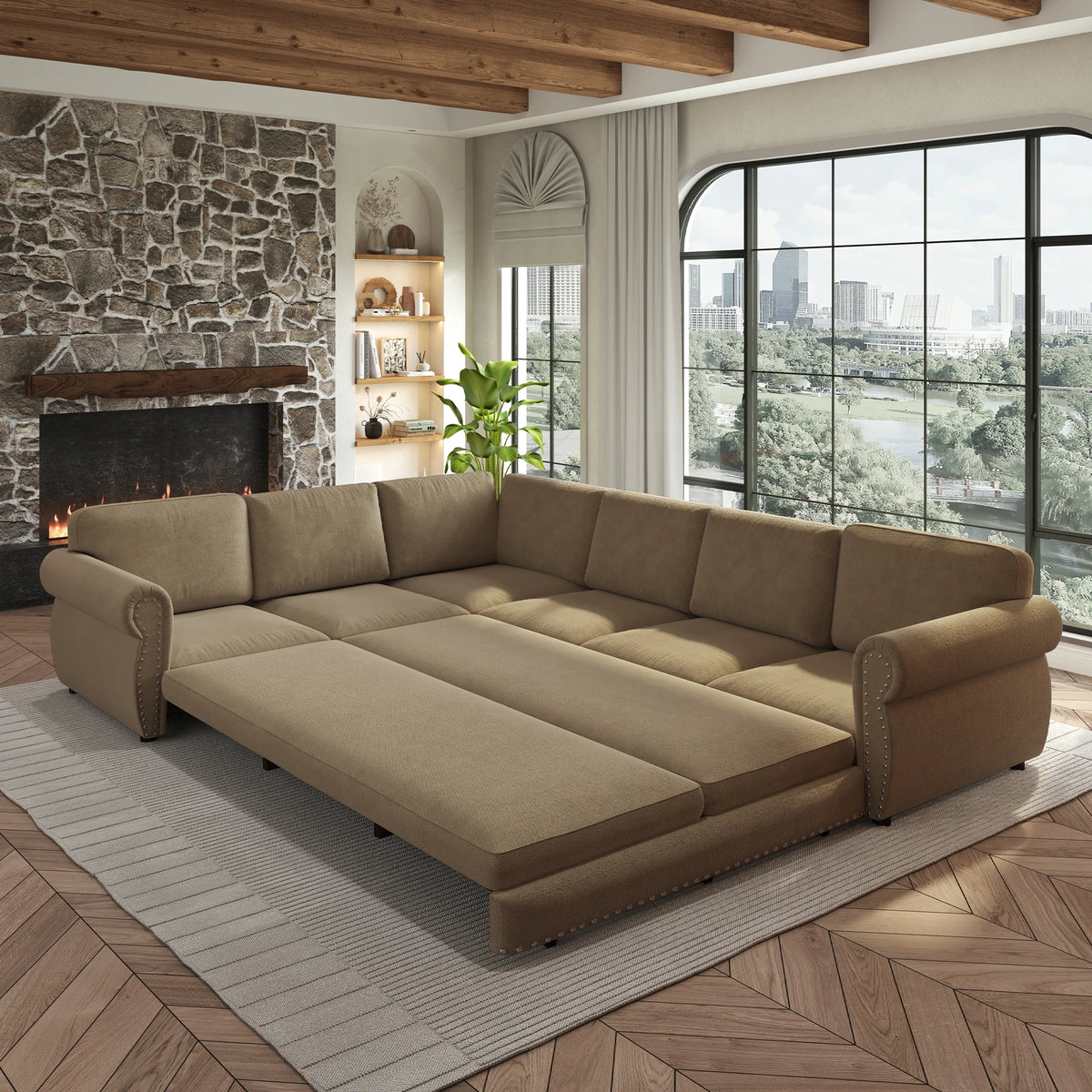 Comfy Cloud Sofa 118" L-Shaped Sleeper Sectional Sofa with Pull-Out Bed 4 color options