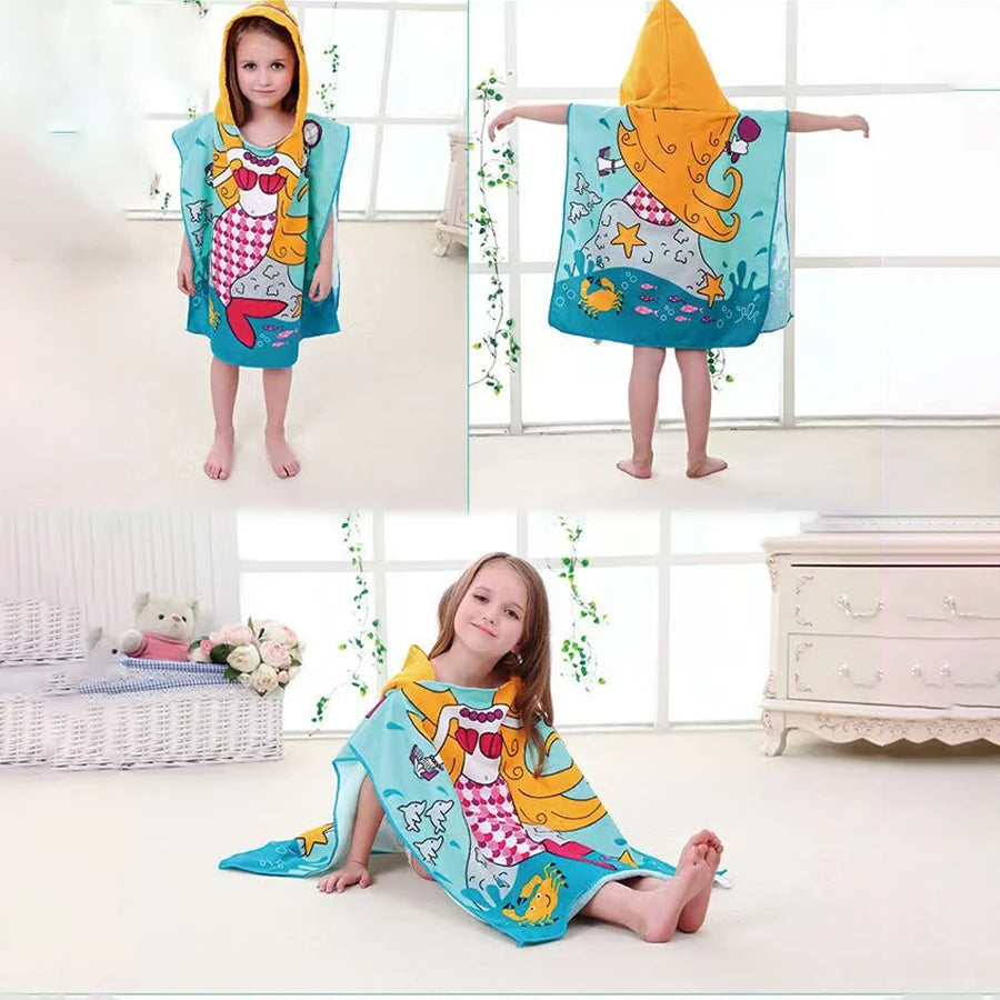Children's Cartoon Hooded Beach Towel, Baby Bath Cape,