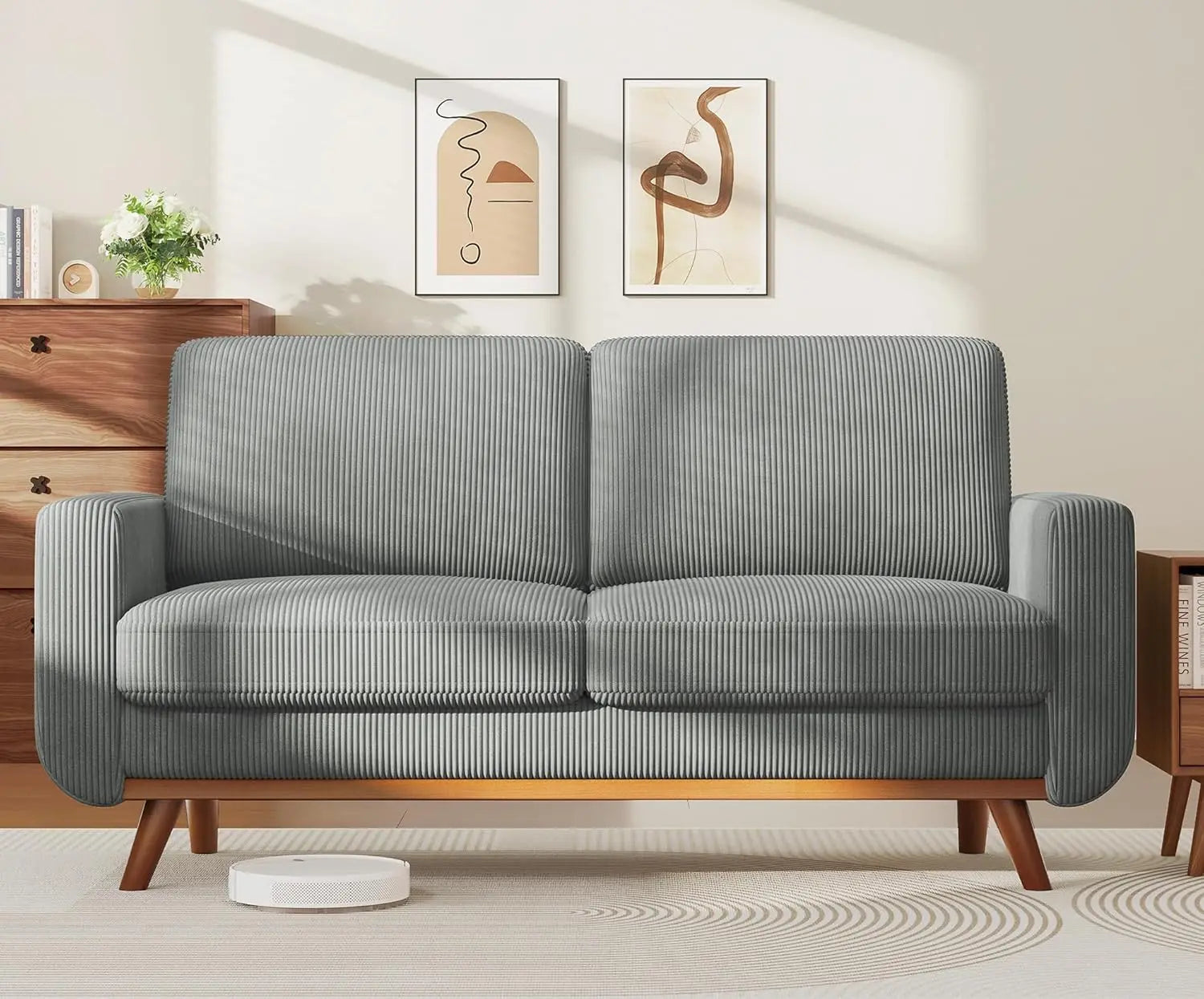 68" Green Loveseat Sofa, Comfy Corduroy with Spring Cushion