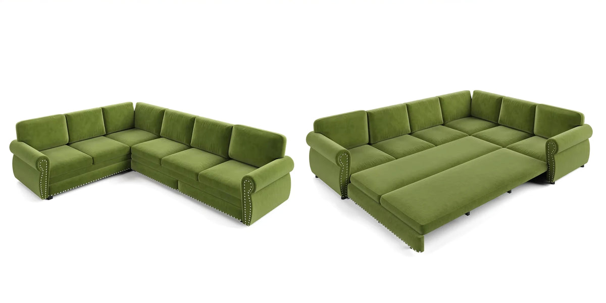 Comfy Cloud Sofa 118" L-Shaped Sleeper Sectional Sofa with Pull-Out Bed 4 color options
