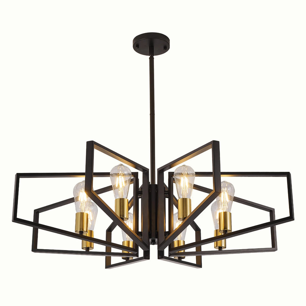 Modern 8-Light Geometric Chandelier Metal Pendant Light , Black or Golden Frame