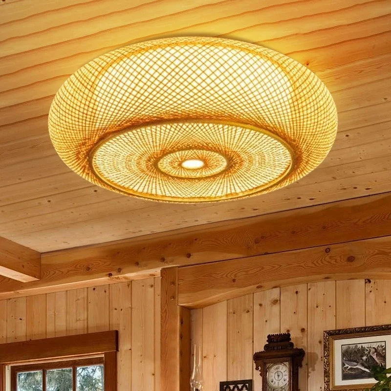 Bamboo Woven Ceiling Lamp Japanese  Circular Pendant Light