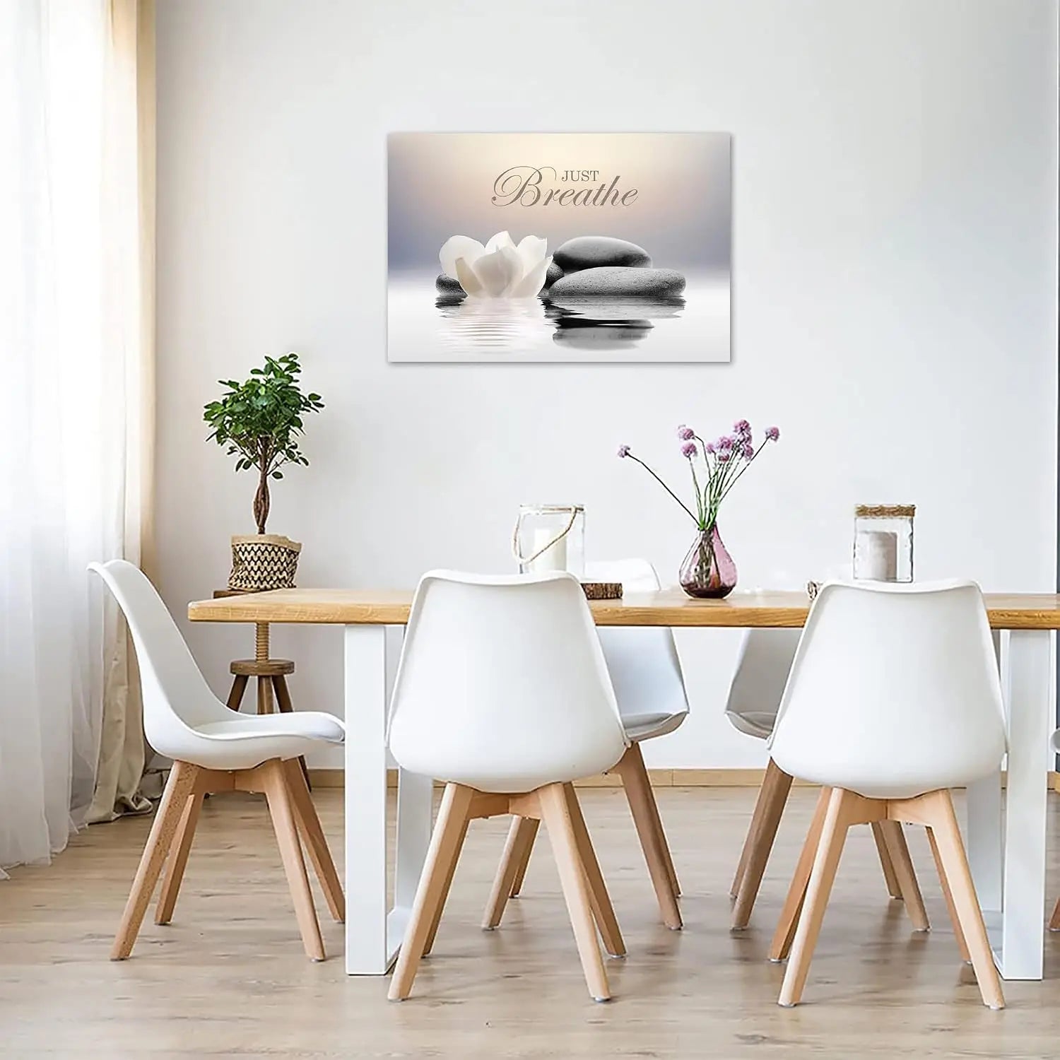 Just Breathe Zen Wall Art,  White Lotus Flower Picture