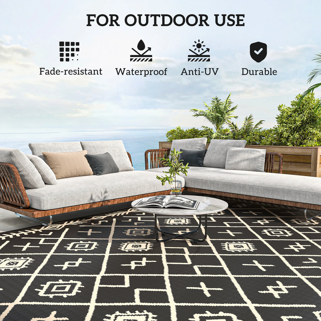Awesome Outdoor Rug, 9' x 12' Floor Mat, Black Beige Rhombus