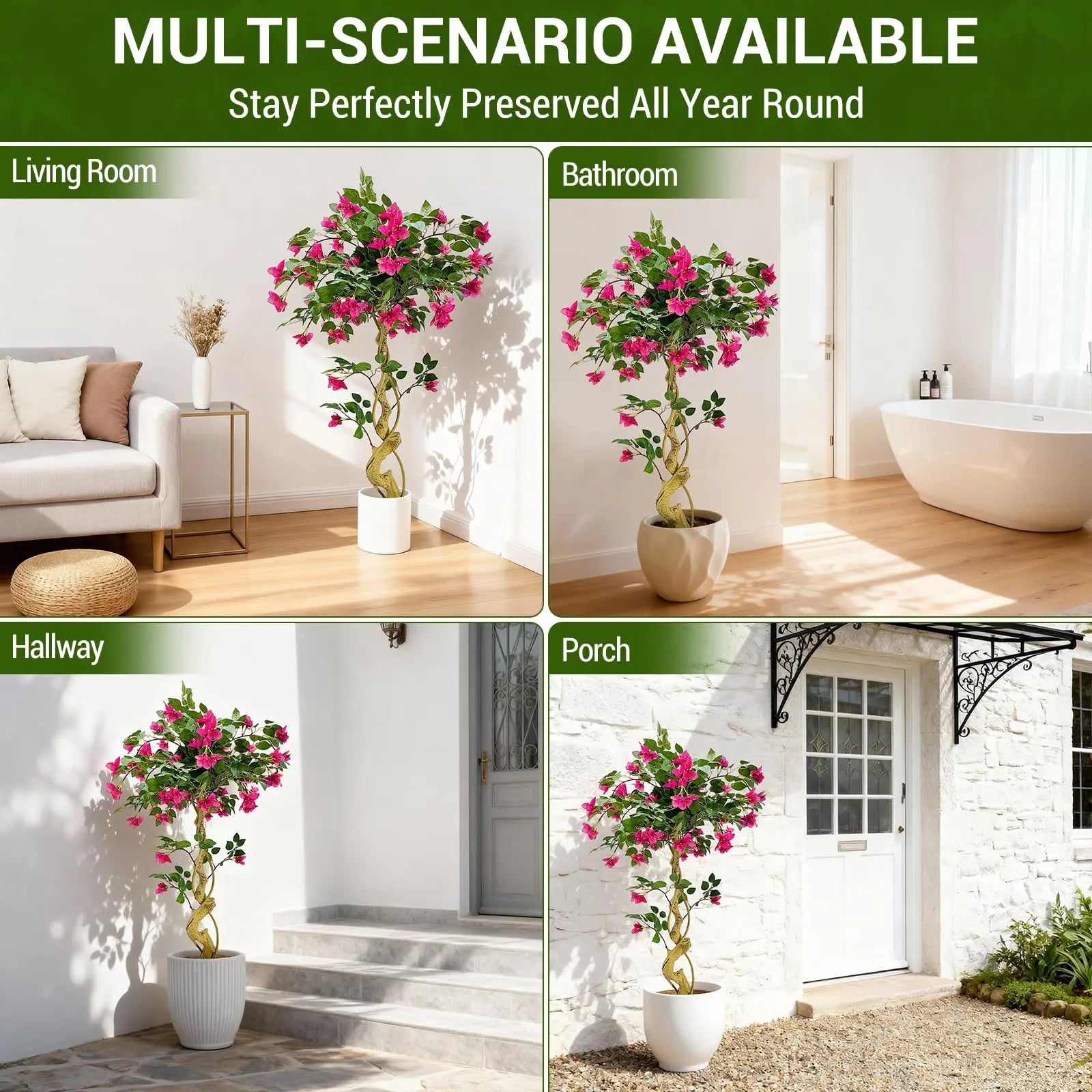 Lifelike Artificial Bougainvillea Tree in White Pot Realistic Silk Foliage