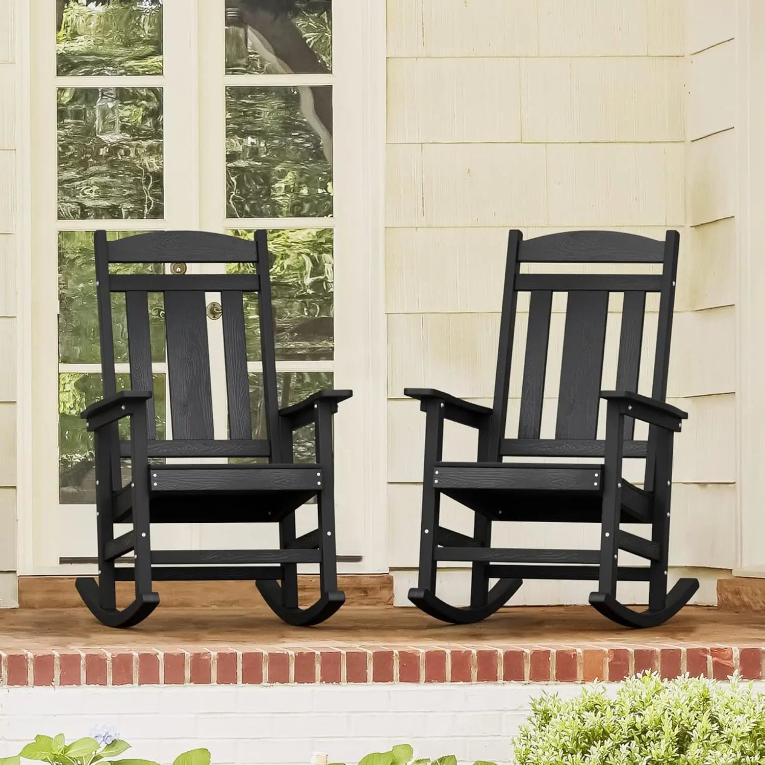 Outdoor Rocking Chairs Set of 2, Weather Resistant Poly Plastic Rocker