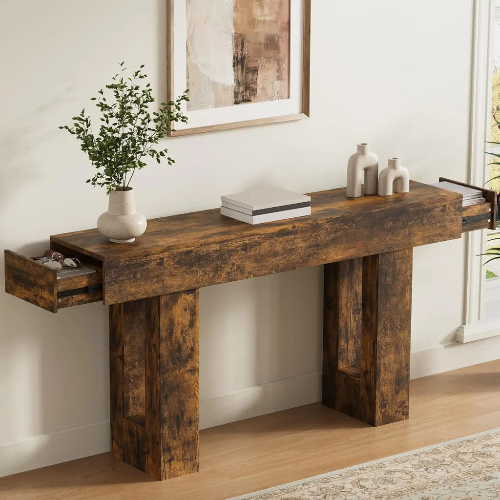 Farmhouse & Rustic Style 63in Long Console Table , see color options