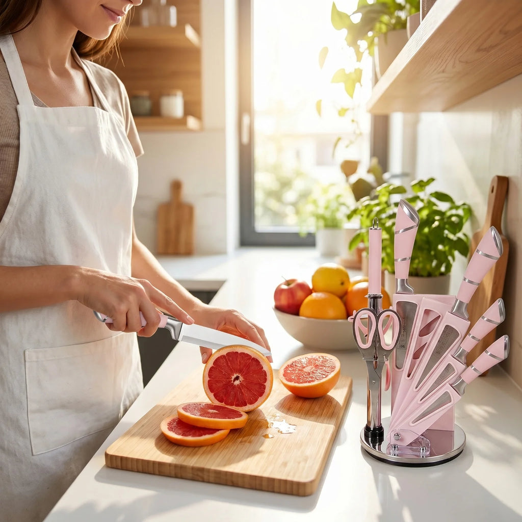 Love it in Pink Hollow Handle Stainless Steel Kitchen Knife Set 9 pcs.