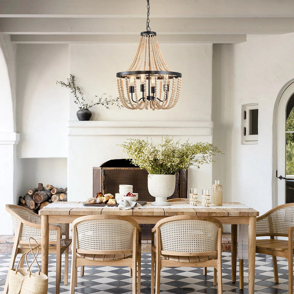 Modern Boho Wood Bead Chandelier
