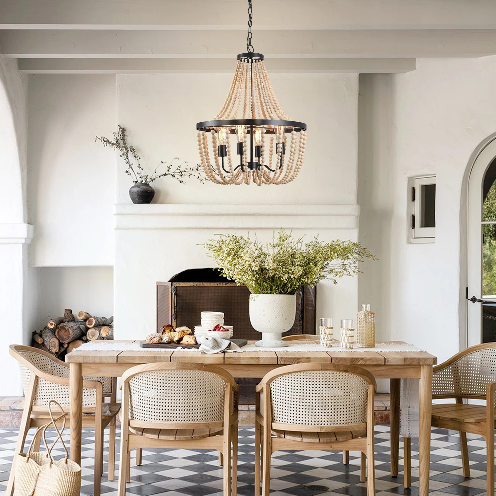Modern Boho Wood Bead Chandelier