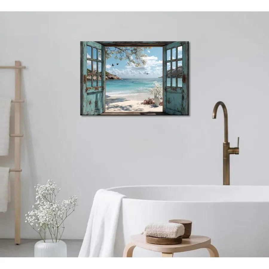 Beach canvas Wall Art Blue Coastal Ocean Windows