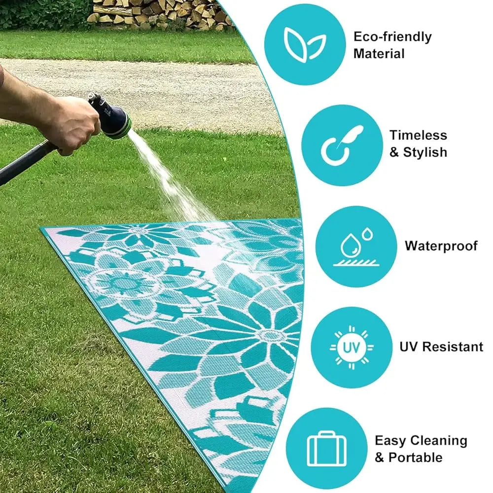 Outdoor Rug For Patio, 8' X 10' Reversible Plastic Straw Area Rugs Mat