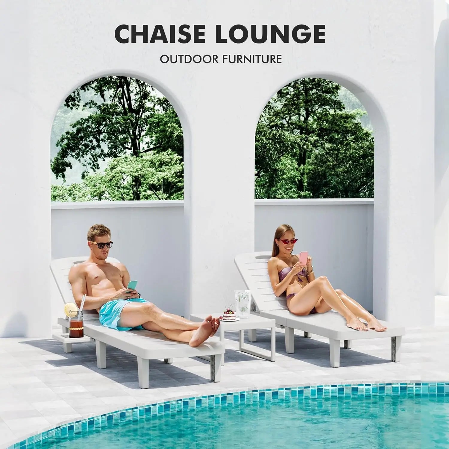 Durable Oversized Waterproof Adjustable Resin Chaise Lounge Set 2 More Colors