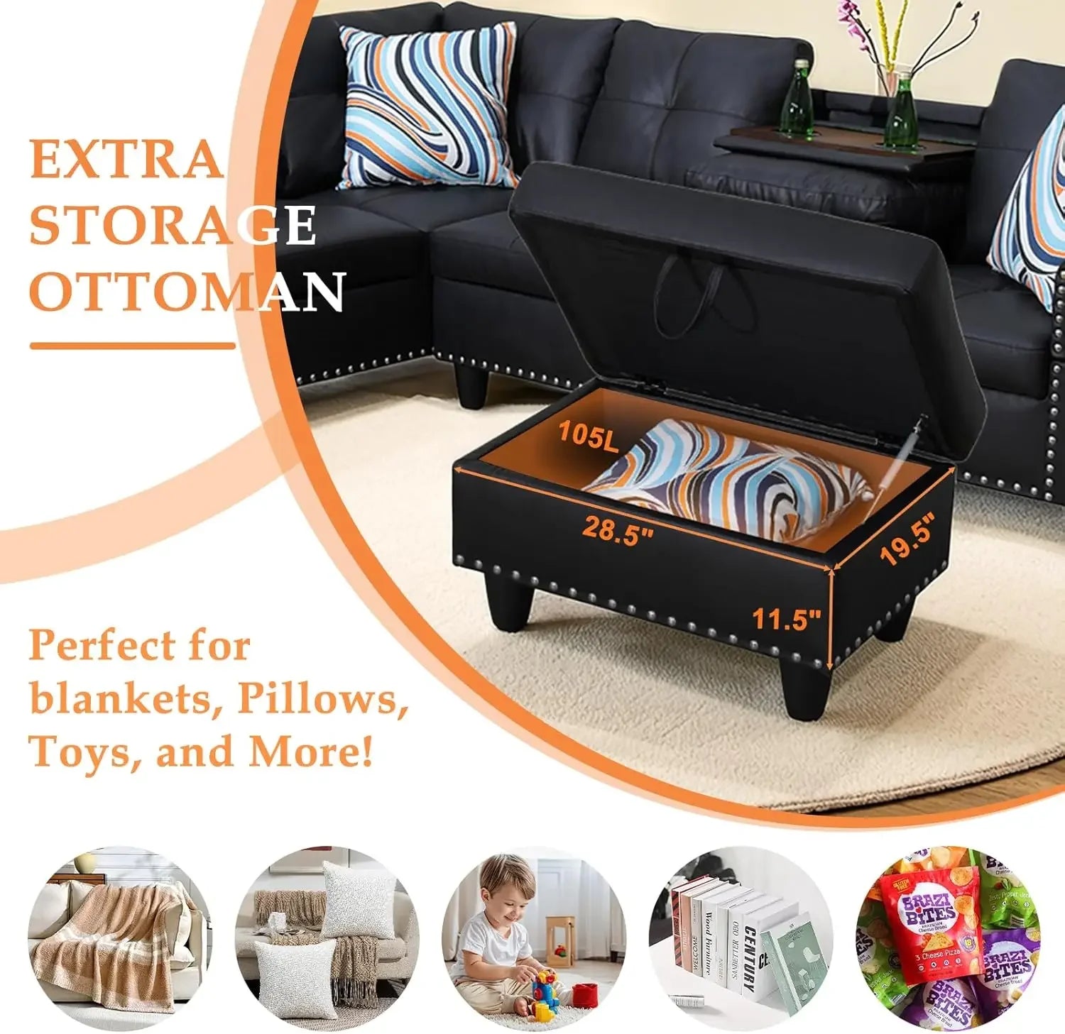 Sectional Sofa Couch, Modern 4-Seaters Living Room Furniture Set