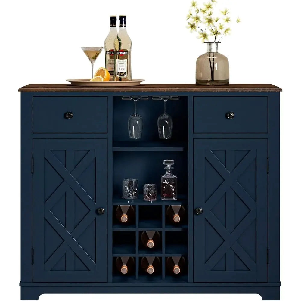 Navy Blue 42 Wine Cabinet with Double Doors, Glass Front