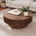 Walnut Round Coffee Table with Storage for Small Spaces: 31.5L × 31.5W × 14H