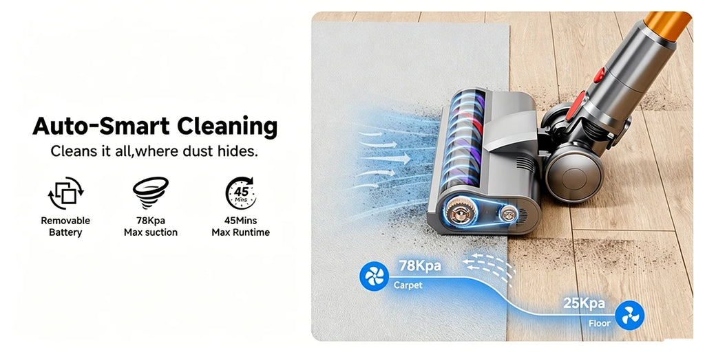 Powerful Cordless Vacuum Cleaner LED Display 45Mins Self Standing