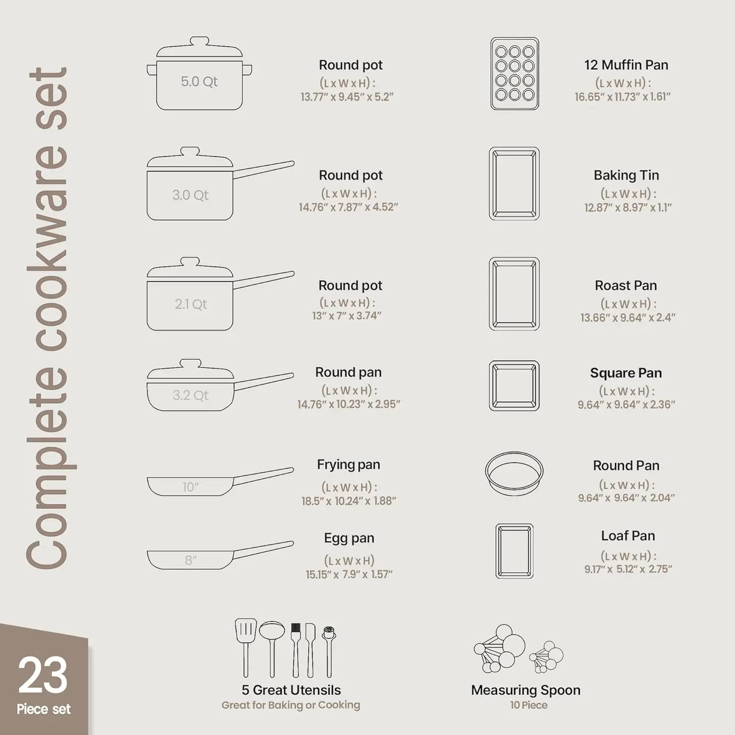 Pots and Pans Set, 23-Piece Non Stick Cookware & Bakeware Sets