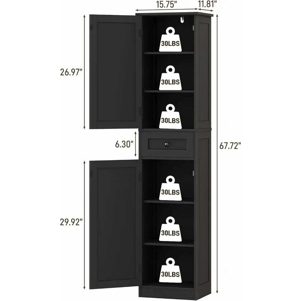 Bestseller 67" h Bathroom Narrow cabinet, 2 barn doors and 1 drawer, freestanding