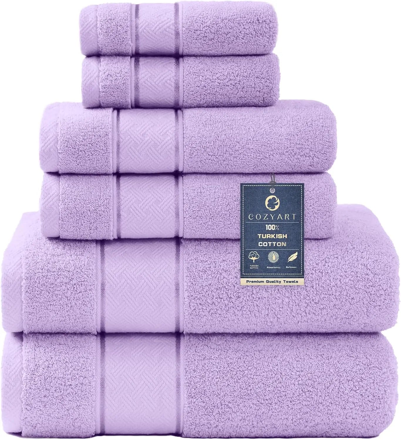Lavender Bath Towels Set 6 Piece, Luxury 100% Turkish Cotton, Soft, Absorbent