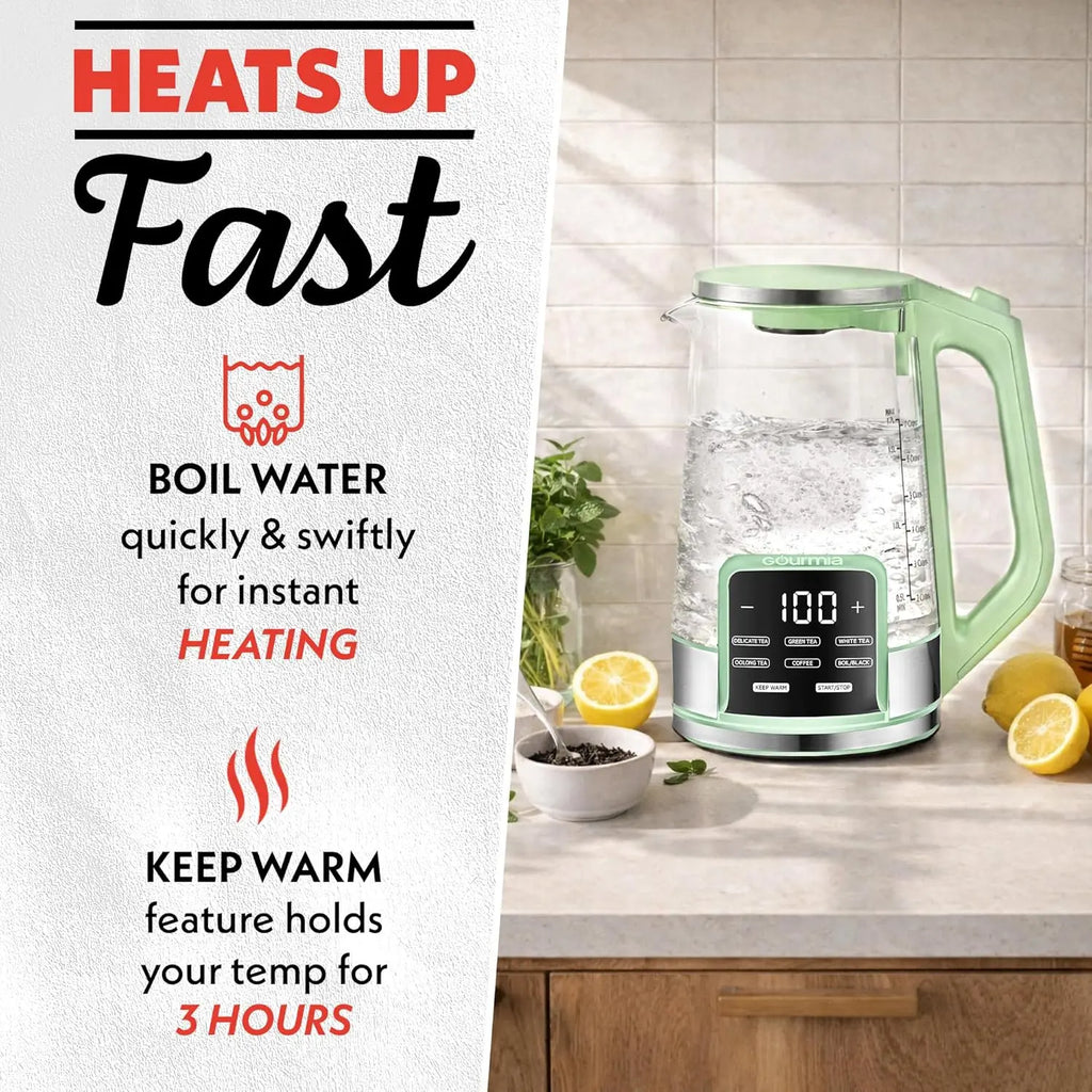 Electric Glass Kettle – 1.7L Programmable Tea & Coffee Brewer