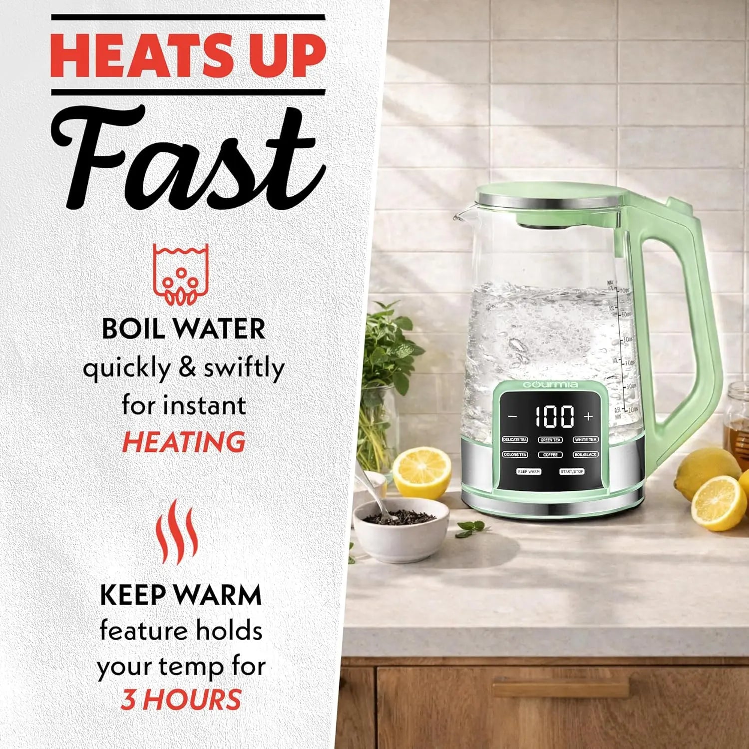 Electric Glass Kettle – 1.7L Programmable Tea & Coffee Brewer