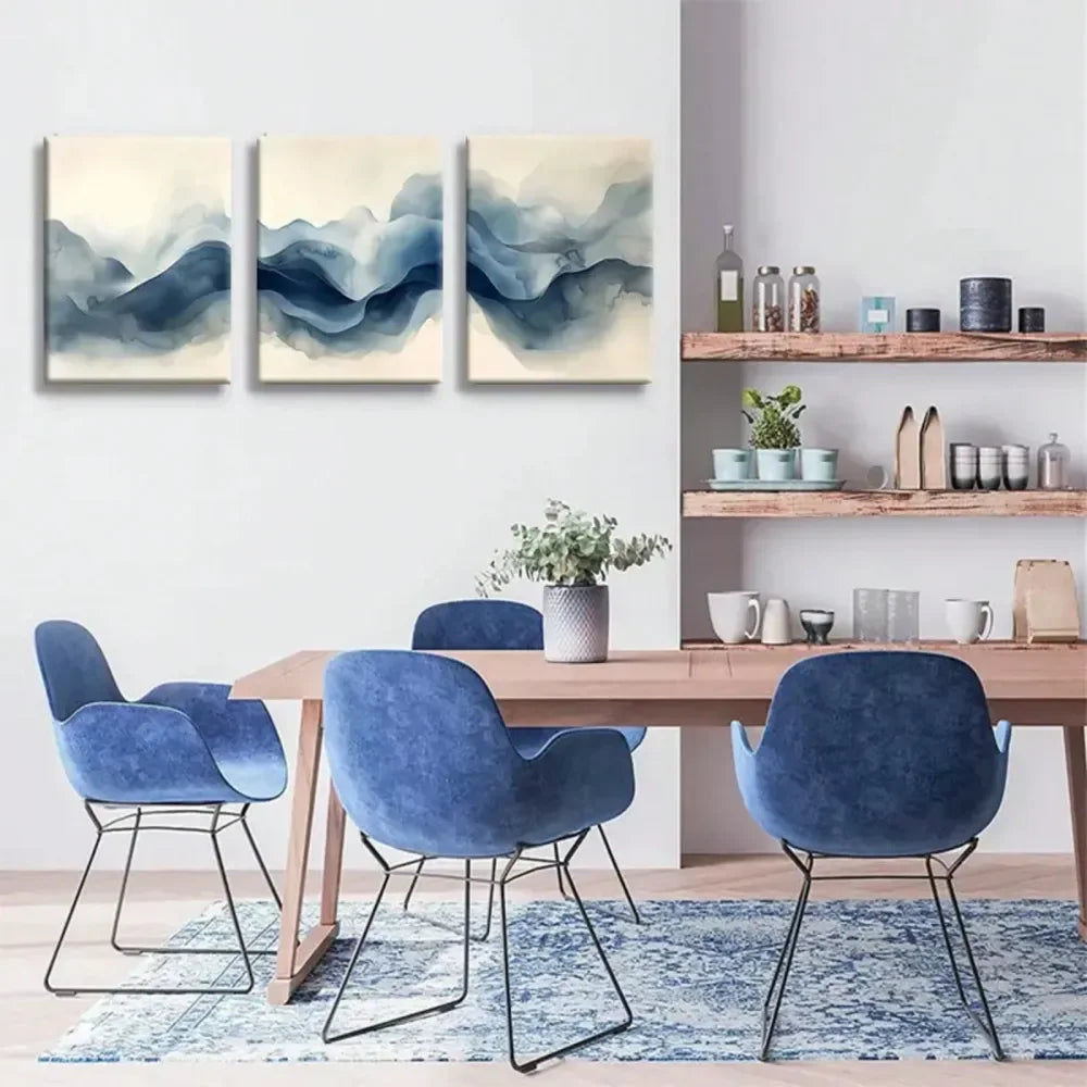 Abstract Mountain Wall Art Blue Watercolor Landscape Canvas Print