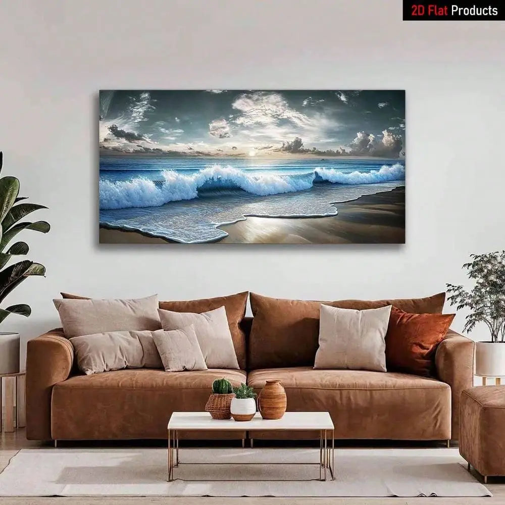 Ocean Waves Seascape, Beach Scenery,  Large Frame Canvas Painting Art Print