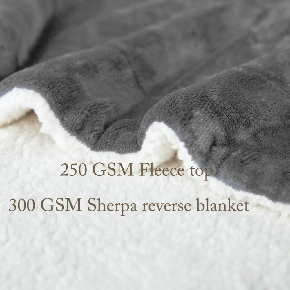 Sherpa Blanket Super Soft  Reversible Blanket(Queen(90x90 Inches), Grey