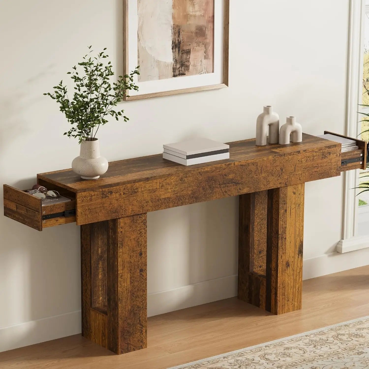 Farmhouse & Rustic Style 63in Long Console Table , see color options
