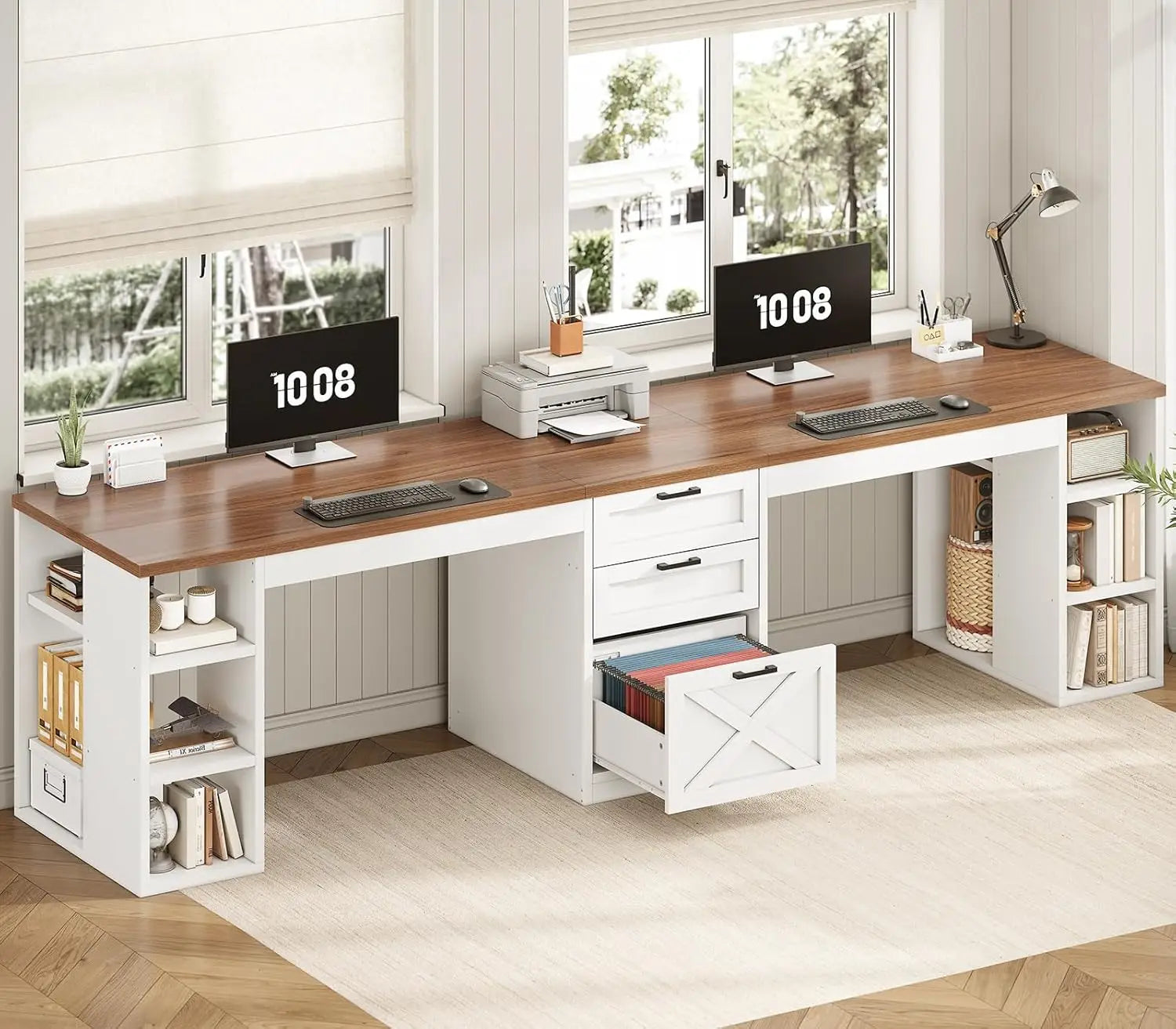 Farmhouse 96.5" Computer Desk with Drawers