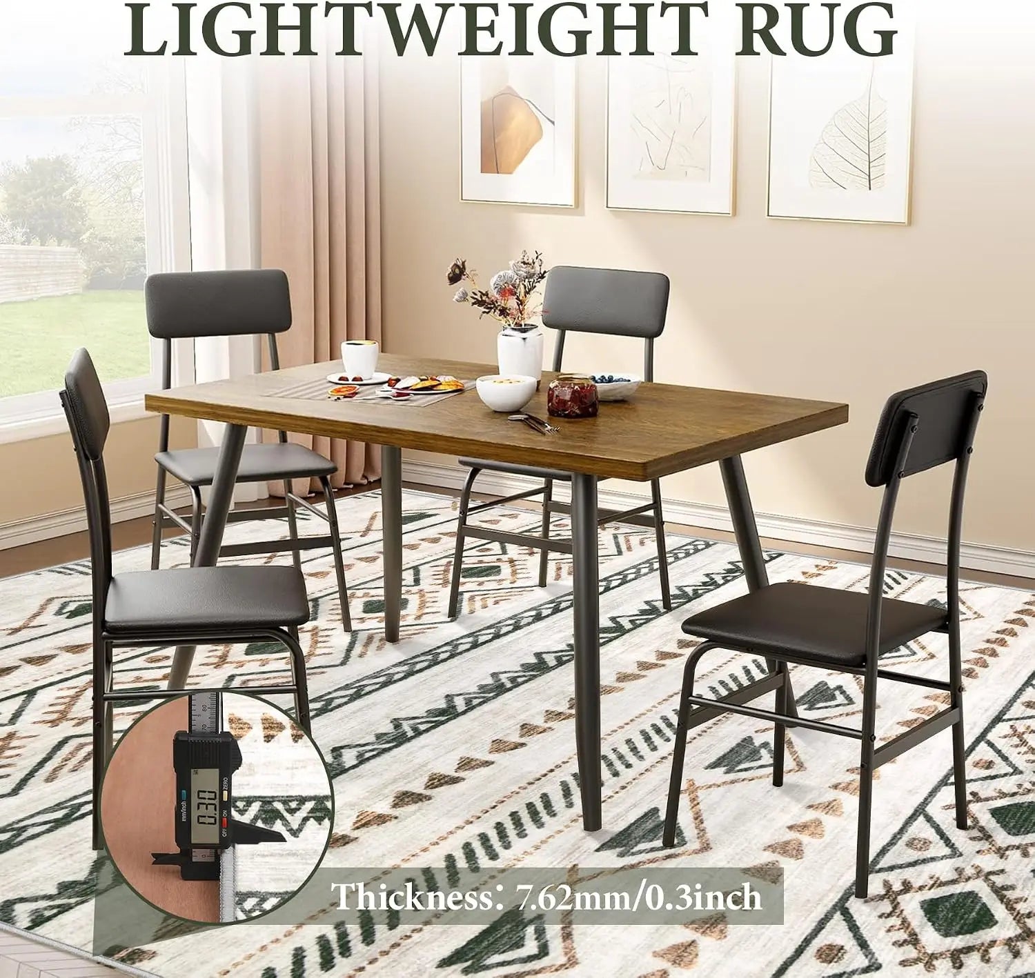 Modern Boho Geometric Rug 8x10, Non-Slip Washable Area Rug