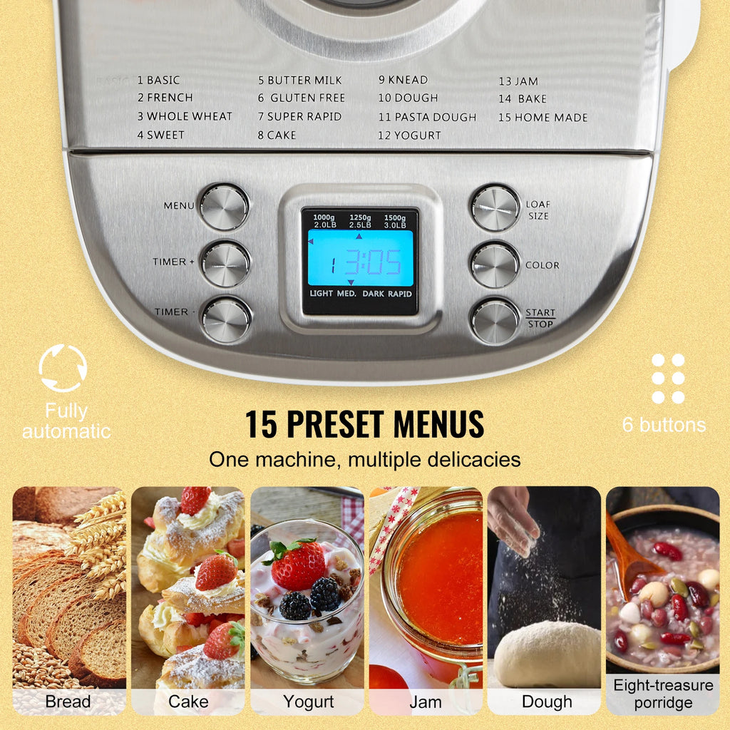 2/3 LB Bread Maker 15-in-1 Dough Machine Nonstick