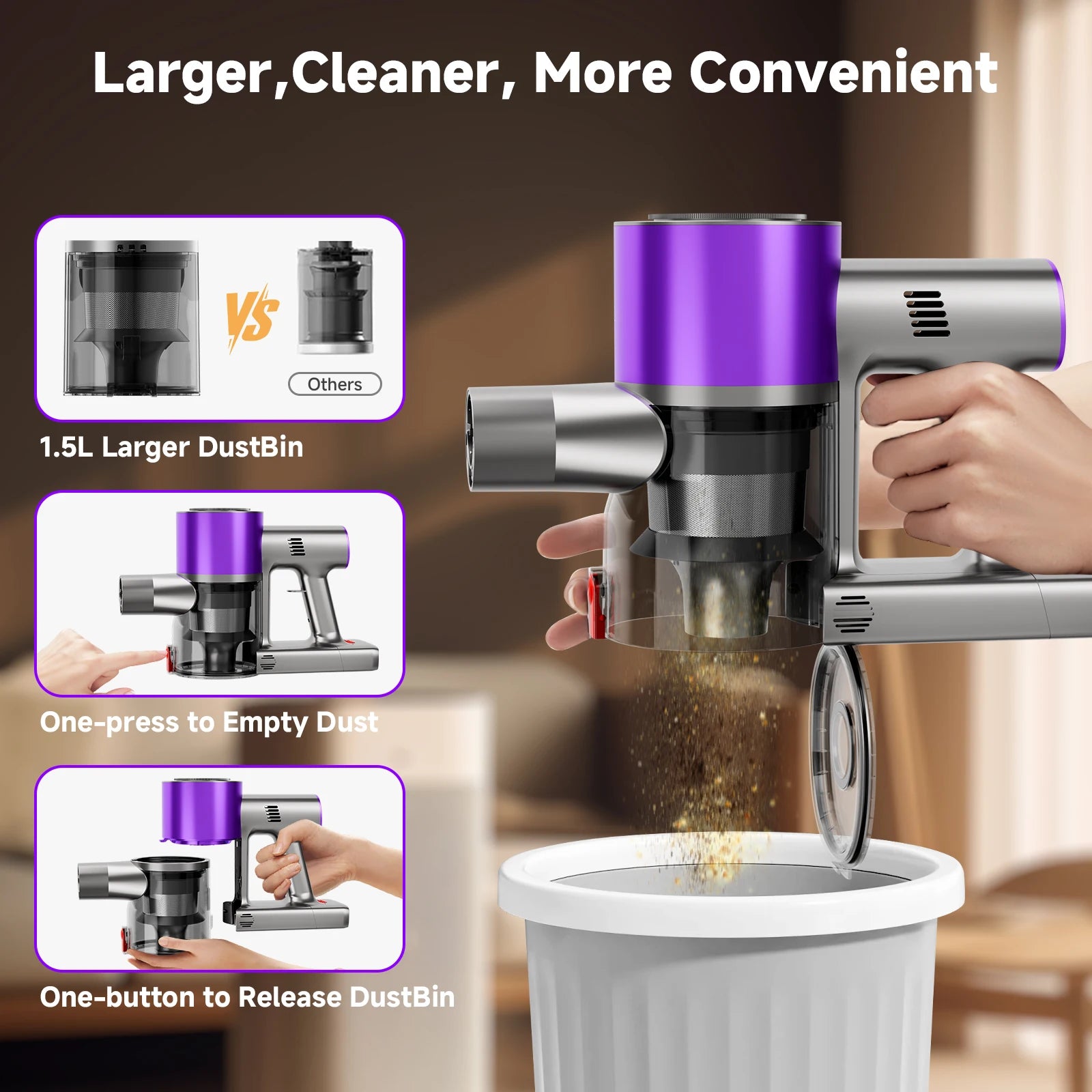 Powerful Cordless Vacuum Cleaner LED Display 45Mins Self Standing