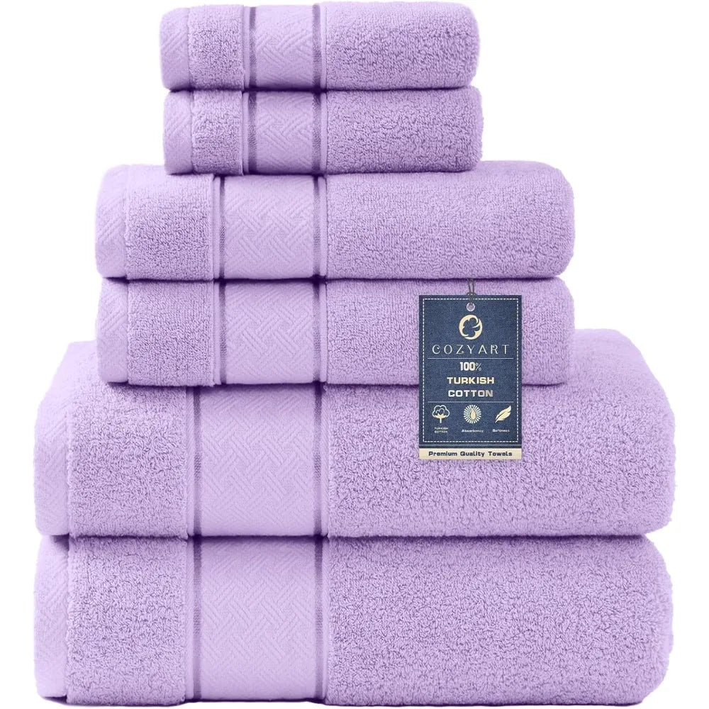 Lavender Bath Towels Set 6 Piece, Luxury 100% Turkish Cotton, Soft, Absorbent