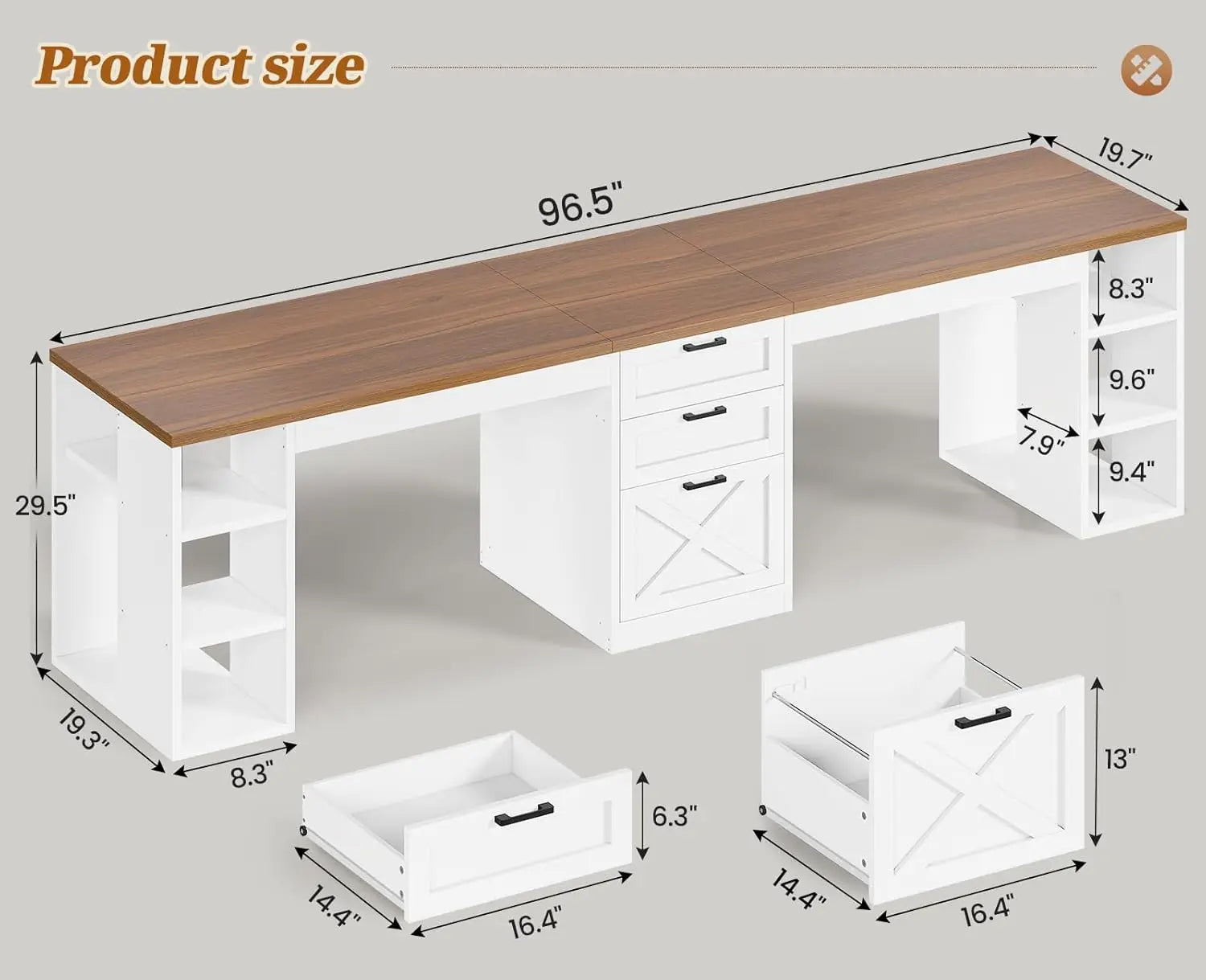 Farmhouse 96.5" Computer Desk with Drawers