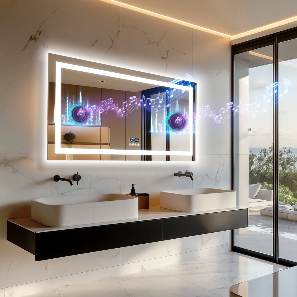 Musical LED Bathroom Mirror with Lights Vanity Make Up Mirror Dimmable