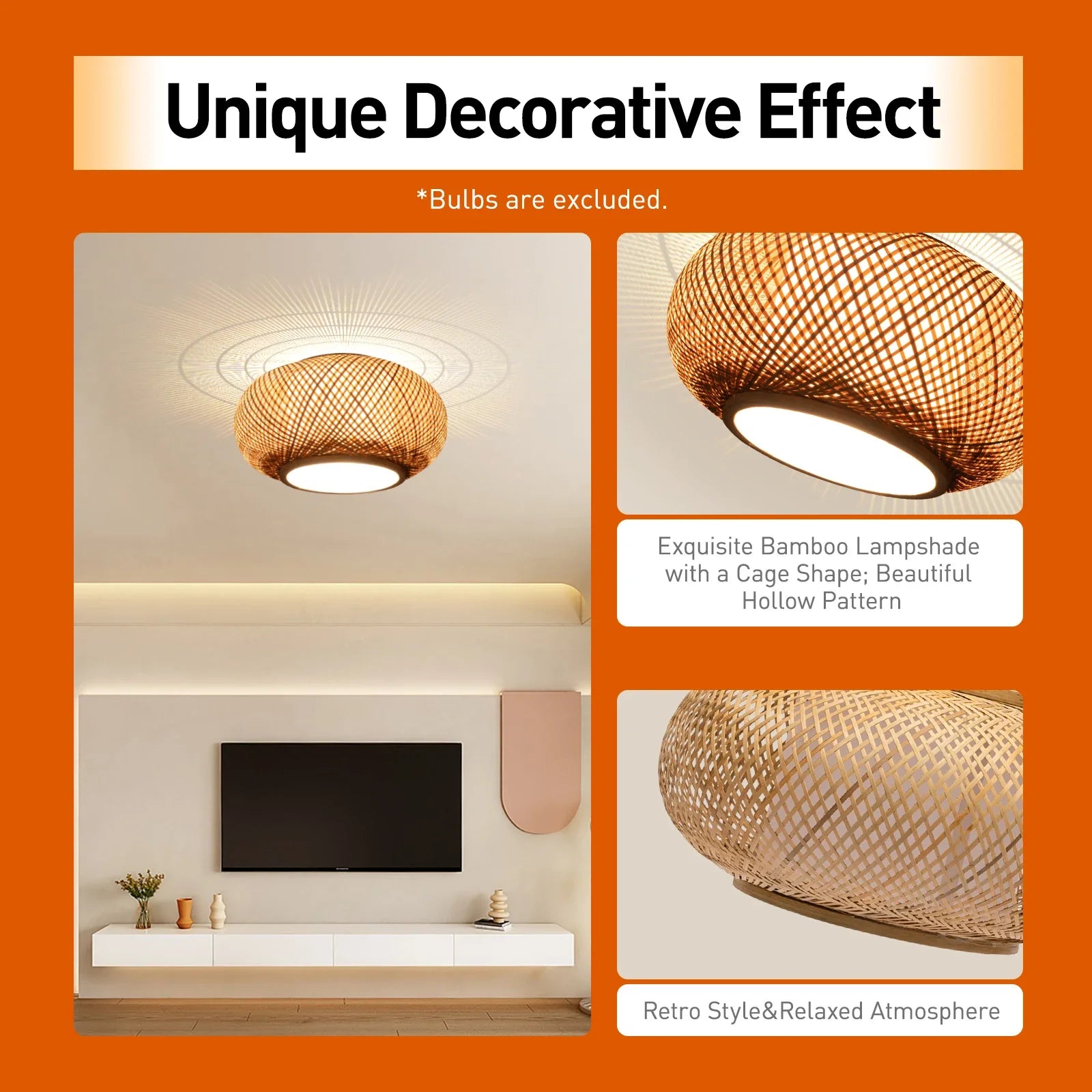 NEW (40cm/16inch)Boho Bamboo Pendant Light Ceiling Lamp