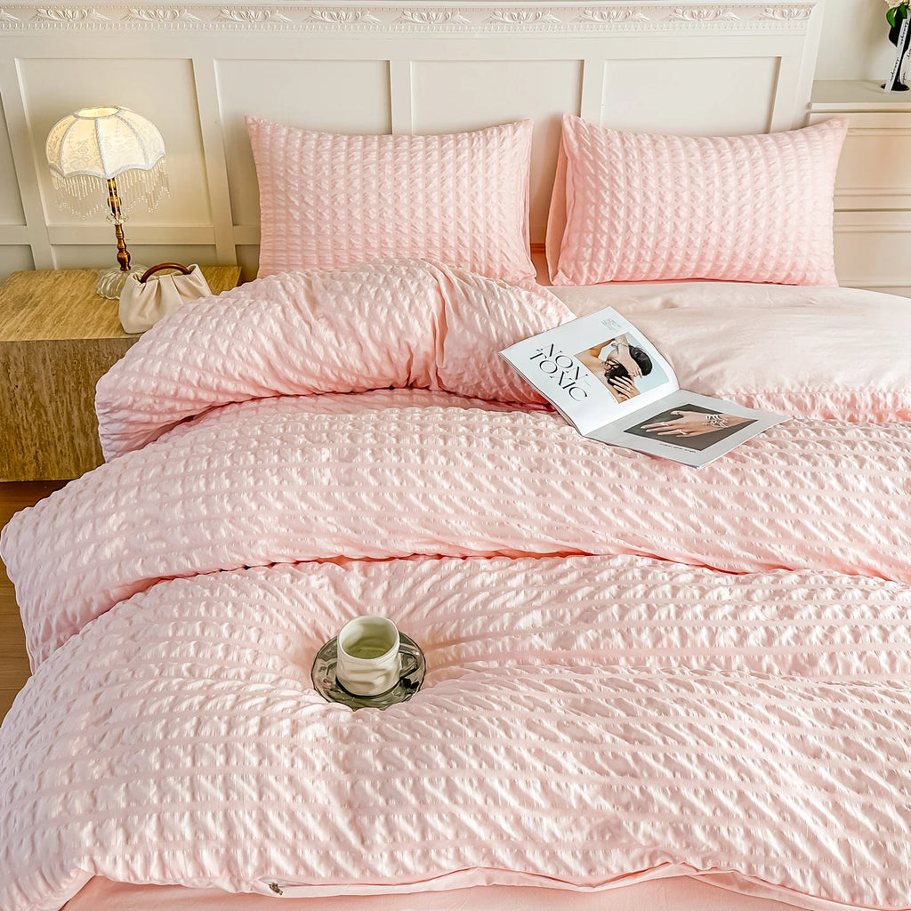 3pcs Pink seersucker Duvet Cover Set (1*Duvet Cover + 2*Pillowcase) other color options