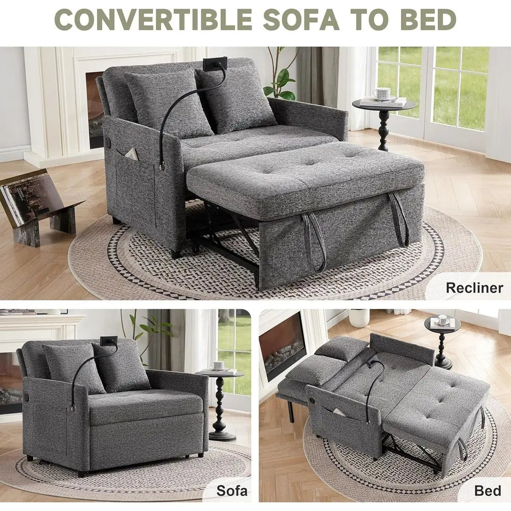 Hot-sellingConvertible Sofa Bed with USB Ports, 3-in-1 Sleeper, Grey