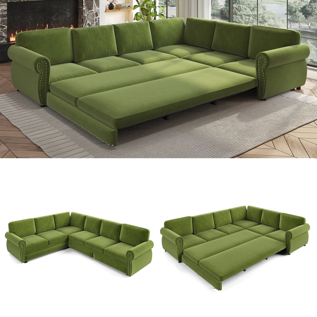 Comfy Cloud Sofa 118" L-Shaped Sleeper Sectional Sofa with Pull-Out Bed 4 color options