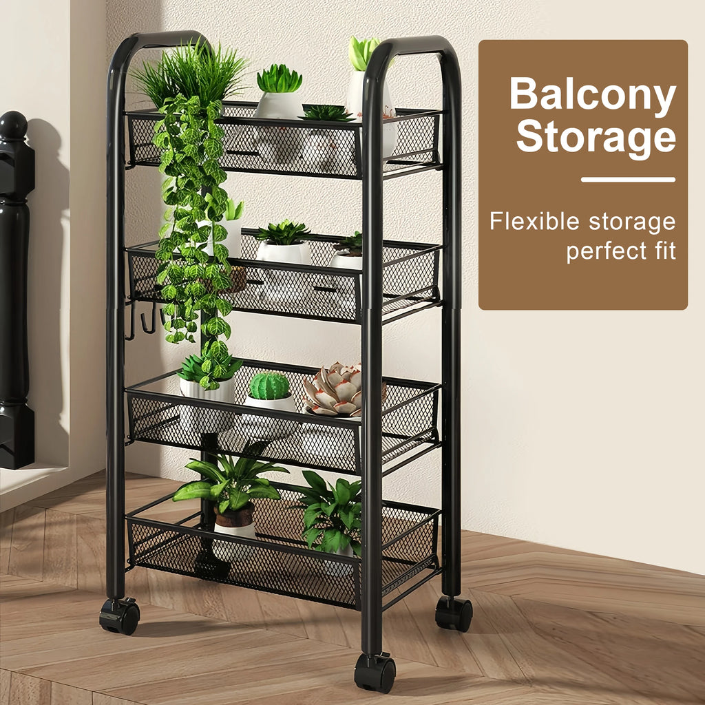 Multilayer Kitchen Storage Rack Metal Utility Cart Stackable with Wheels