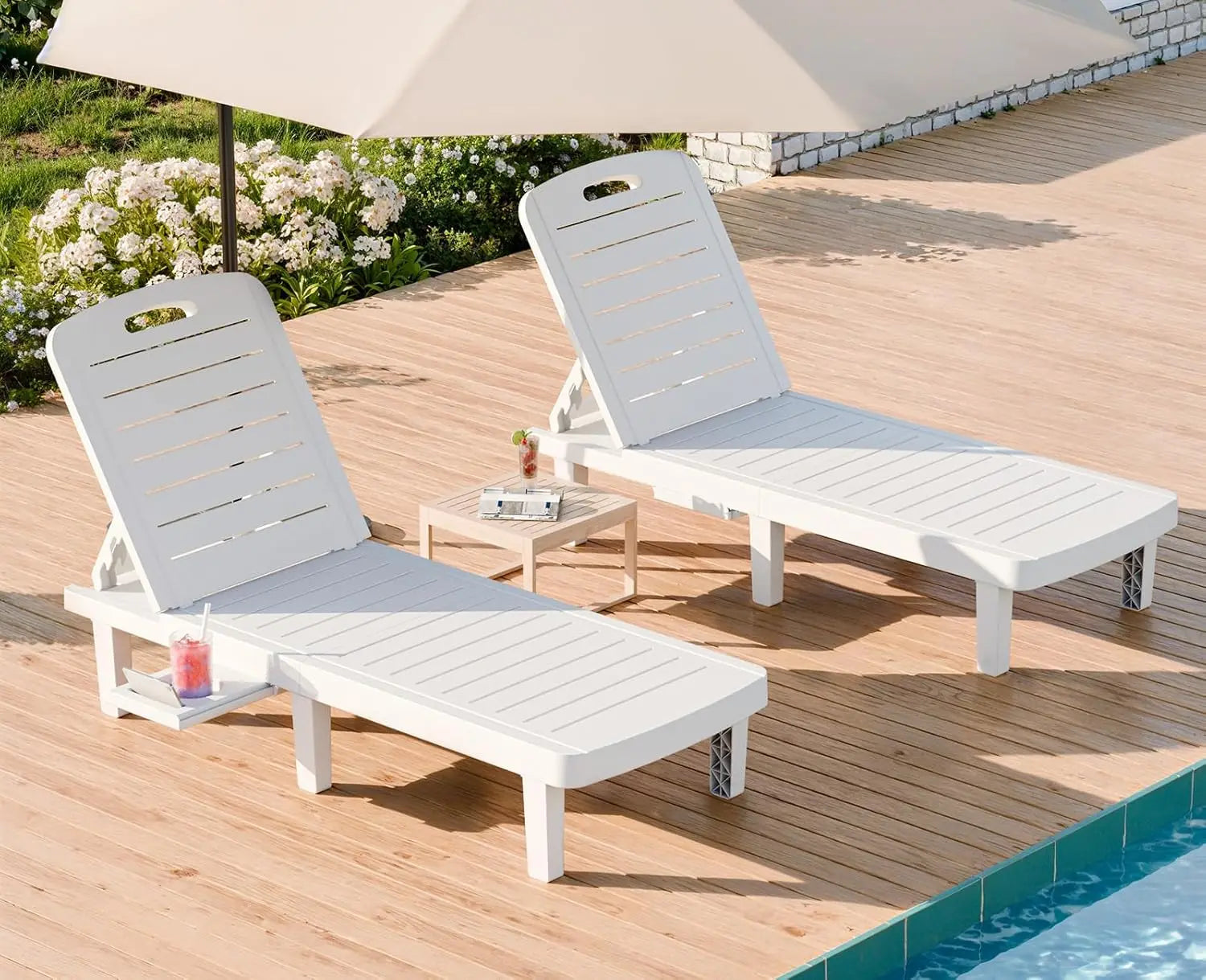 Durable Oversized Waterproof Adjustable Resin Chaise Lounge Set 2 More Colors