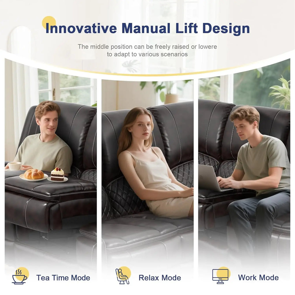 3 Seat Recliner Sofa with Console, Armrest, PU Leather, Cup Holders, USB Ports