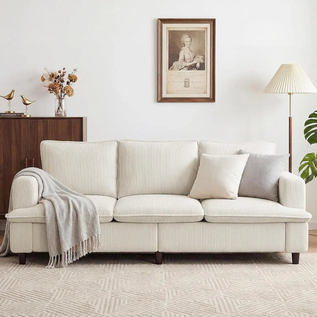 3 Seater Couch, 83" Comfy Corduroy Sofa with Deep Seat, White or Grey