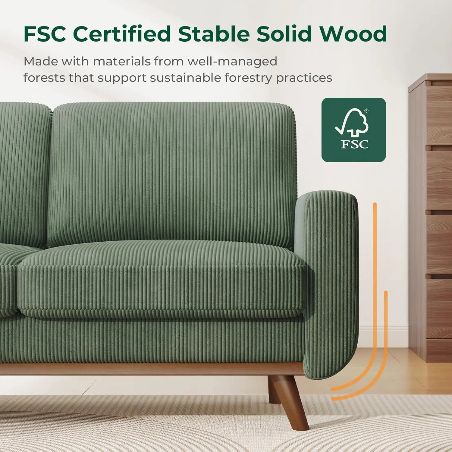 68" Green Loveseat Sofa, Comfy Corduroy with Spring Cushion