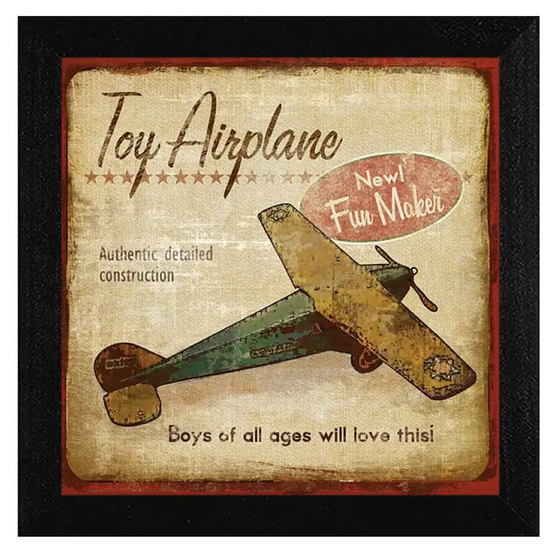 Great Gift. Vintage Toy Airplane Poster in Black Frame, Ready to Hang 14 x 14
